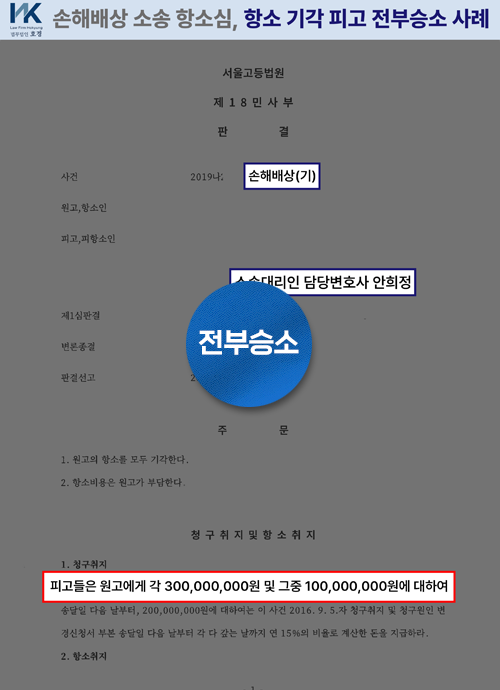 3억 원 청구 사건에서 전액 방어 성공한 항소심 판결 판결 원본 서류